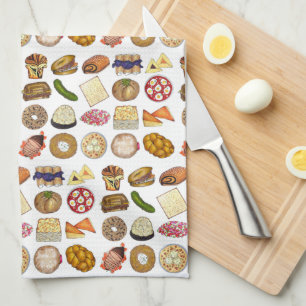 Jewish Cooking Cuisine Holiday Dinner Foods Print Tea Towel