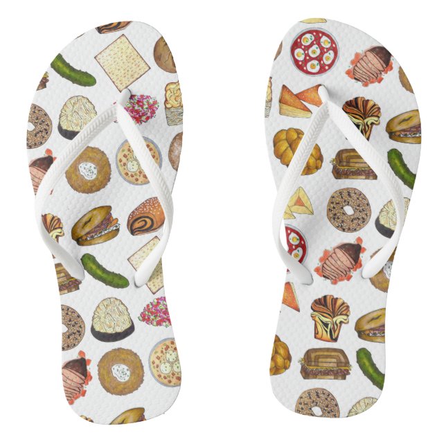 Jewish Cooking Cuisine Holiday Dinner Foods Print Thongs (Footbed)