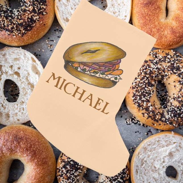 Jewish Deli Bagel Lox Capers Cream Cheese Foodie Small Christmas Stocking (Lox and capers stocking)