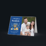 Jewish Festive Holidays Happy Hanukkah Photo Holiday Card<br><div class="desc">Send your Wishes with this Photo Holiday Card that feature a Hanukkah Script and Watercolor Jewish Holiday Symbols to highlight your greeting message.</div>