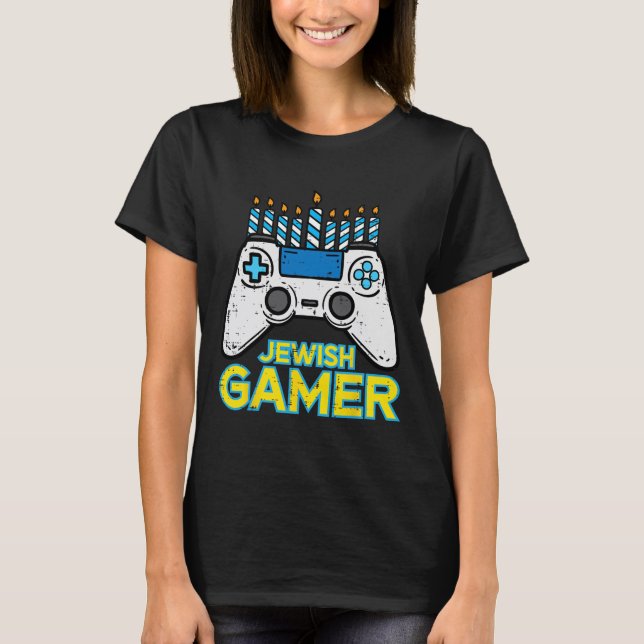Jewish Gamer Chanukah Video Game Men Boys Kids Tee (Front)