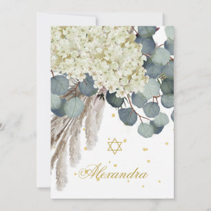 Jewish Girl Baby Naming Floral Foliage Gold Invitation