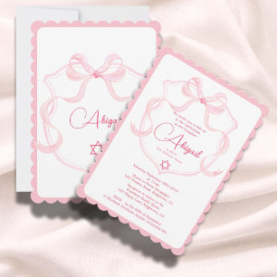 Jewish Girl Baby Naming Pink Elegant Bow  Invitation