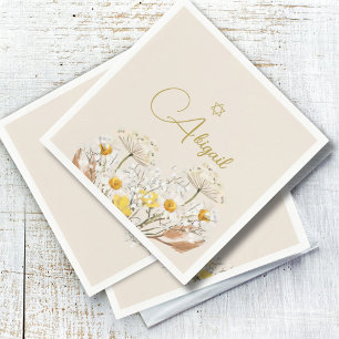 Jewish Girl Baby Naming Watercolor Field Flowers Napkin