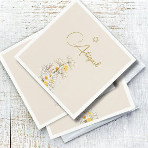 Jewish Girl Baby Naming Watercolor Wildflowers  Napkin