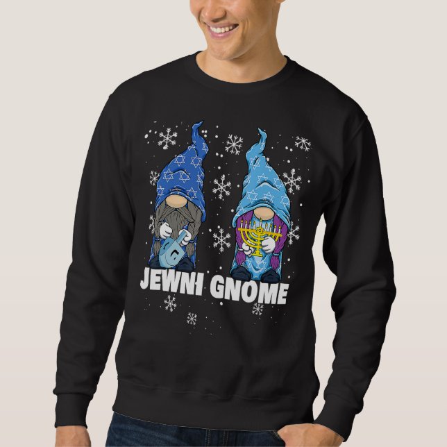 Jewish Hanukkah Menorah Dreidel Gnome Happy Gnomik Sweatshirt (Front)