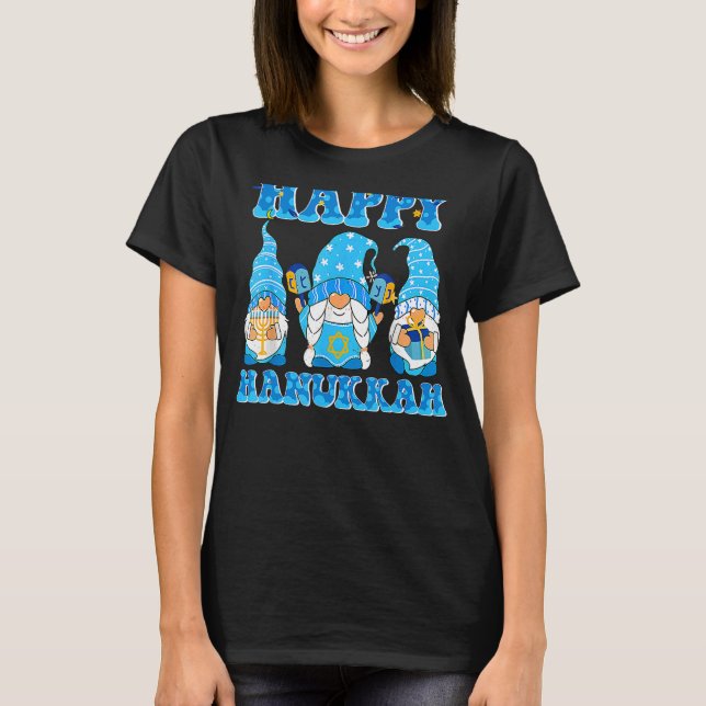 Jewish Happy Hanukkah Gnome Menorah T-Shirt (Front)