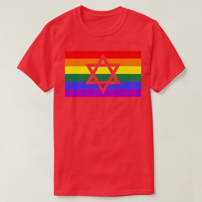Jewish Hebrew Hanukkah Menorah LGBTQ Gay Pride Fla T-Shirt (Design Front)