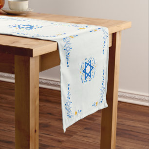 Jewish Holiday Blue Star of David Aqua 14 x 72 Short Table Runner