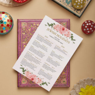 Jewish Holiday Calendar 2025 2026 Peach floral  Poster