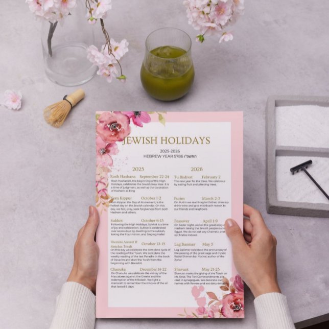 Jewish Holiday Calendar 2025 2026 Pink floral   Poster (Creator Uploaded)