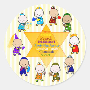 Jewish Holiday Star Kids Round Sticker