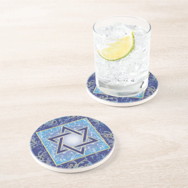 Jewish Holidays Events Star of David Blue Gold  Coaster (Side)