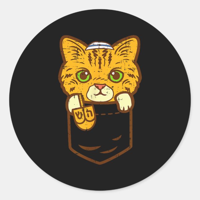 Jewish Kitten Cket Cat Menorah Hanukkah Pajamas Ch Classic Round Sticker (Front)