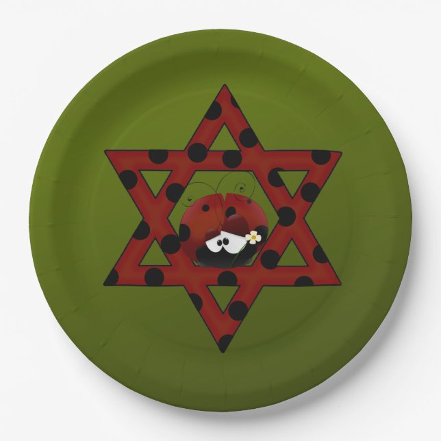Jewish Ladybug Star of David Paper Plate (Front)