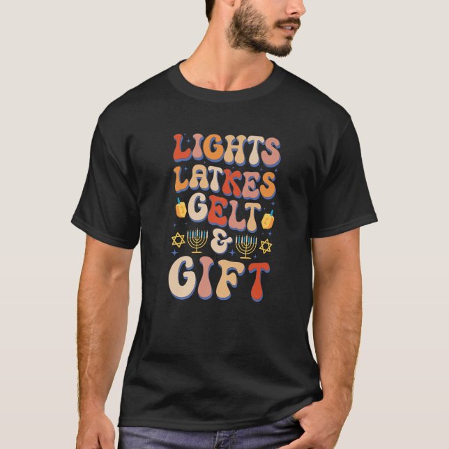 Jewish Light Latkes Gelt Hanukkah Chanukah Christm T-Shirt (Front)