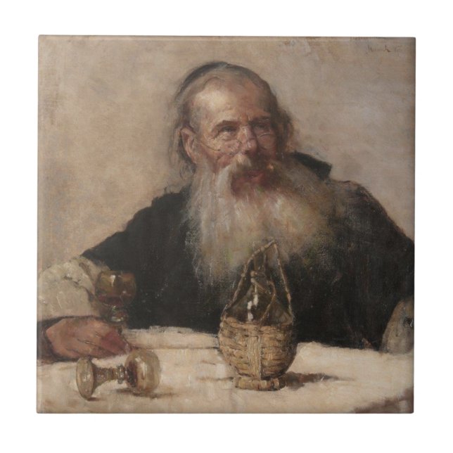 Jewish Man Drinking Wine (by Olga Boznanska) Ceramic Tile (Front)