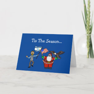 Jewish Man Santa Flags Chrismukkah Card           