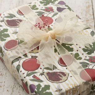 Jewish Mazel Tov Pomegranates, Figs, Honey Bees Wrapping Paper
