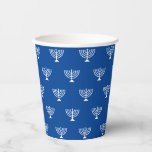 Jewish menorah blue and white pattern Rosh Hashana Paper Cups<br><div class="desc">Jewish menorah blue and white pattern Hanukkah,  Rosh Hashanah,  bar mitzvah,  bat mitzvah,  Shabat,  Jewish Holidays,  elegant Paper Cups</div>