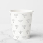 Jewish menorah grey white modern pattern Hanukkah Paper Cups<br><div class="desc">Jewish menorah silver grey and white modern pattern Hanukkah,  bar mitzvah,  bat mitzvah,  Shabat,  Jewish Holidays,  elegant Paper Cups</div>