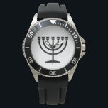 Jewish Menorah (Symbol of Judaism) Watch<br><div class="desc">This design features an illustration of a menorah, used by Jewish people to celebrate the eight-day holiday of Hanukkah. The menorah is a nine-branched candelabrum that is lit during Hanukkah. Eight of the nine branches hold lights (candles or oil lamps) that symbolise the eight nights of the holiday; on each...</div>