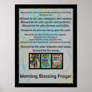 Jewish Morning Blessing Prayer Batik Hamsa Poster
