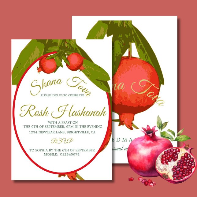 Jewish New Year Dinner Pomegranate Rosh Hashanah  Invitation (Creator Uploaded)