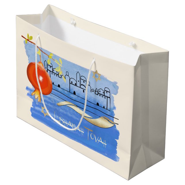 Jewish New Year | Rosh Hashanah  Large Gift Bag (Front Angled)