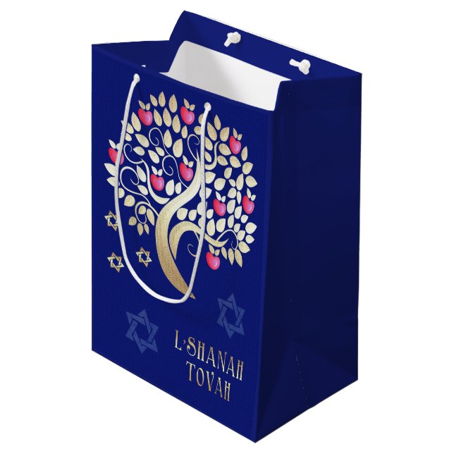 Jewish New Year | Rosh Hashanah Medium Gift Bag (Front Angled)
