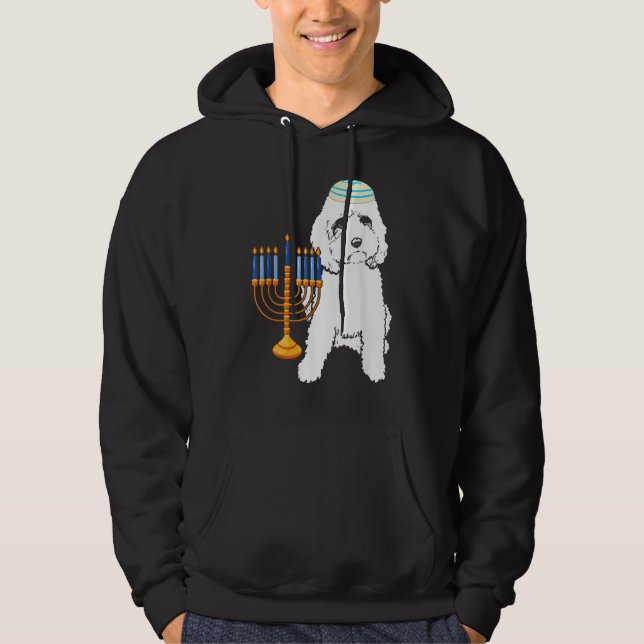 Jewish Poodle Dog Menorah Hanukkah Pajamas Chanuka Hoodie (Front)