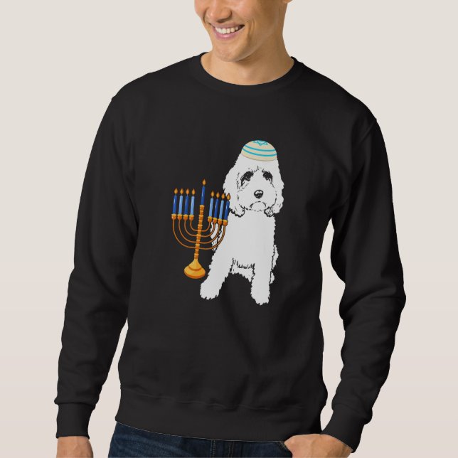 Jewish Poodle Dog Menorah Hanukkah Pajamas Chanuka Sweatshirt (Front)