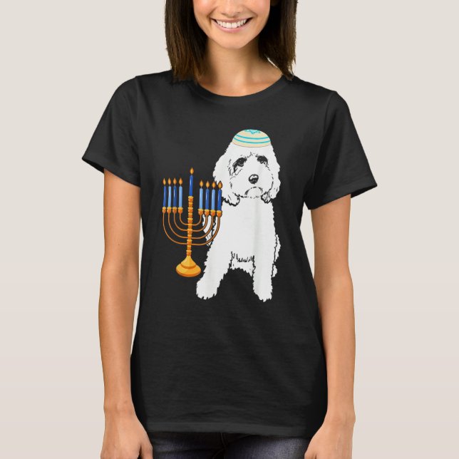 Jewish Poodle Dog Menorah Hanukkah Pajamas Chanuka T-Shirt (Front)