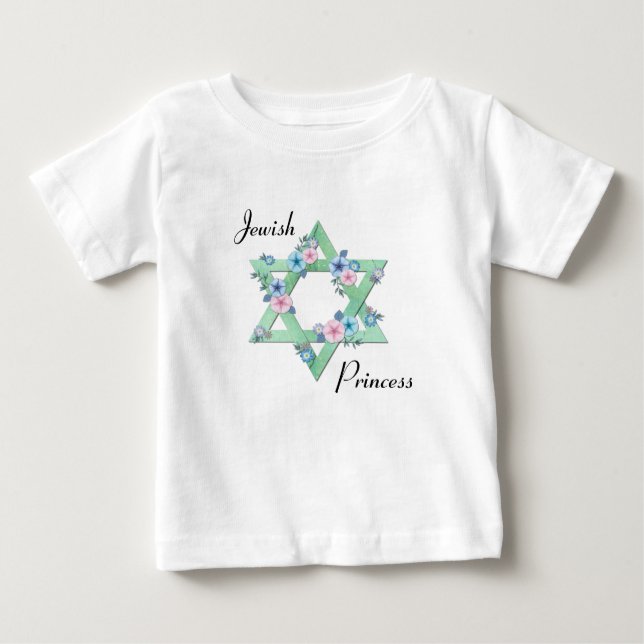 Jewish Princess Star of David with pastel flowers Baby T-Shirt (Front)