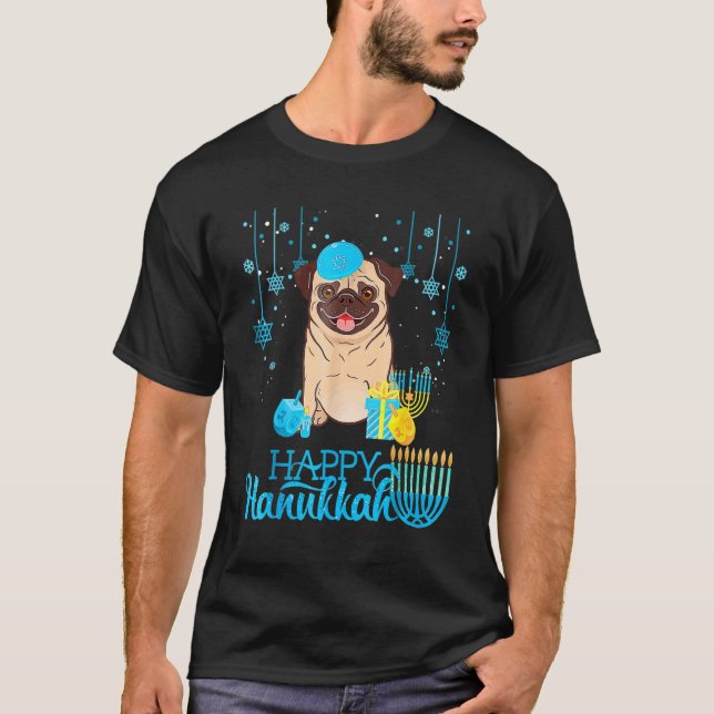 Jewish Pug Dog Menorah Hanukkah Pyjamas Chanukah P T-Shirt (Front)