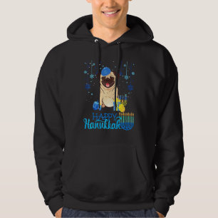 Jewish Pug Dog Menorah Hat Chanukah Hanukkah Jewis Hoodie