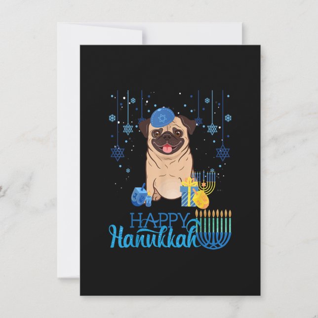 Jewish Pug Dog Menorah Hat Chanukah Hanukkah Jewis Invitation (Front)