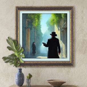 Jewish Rabbi Walking in Jerusalem Street Art Print