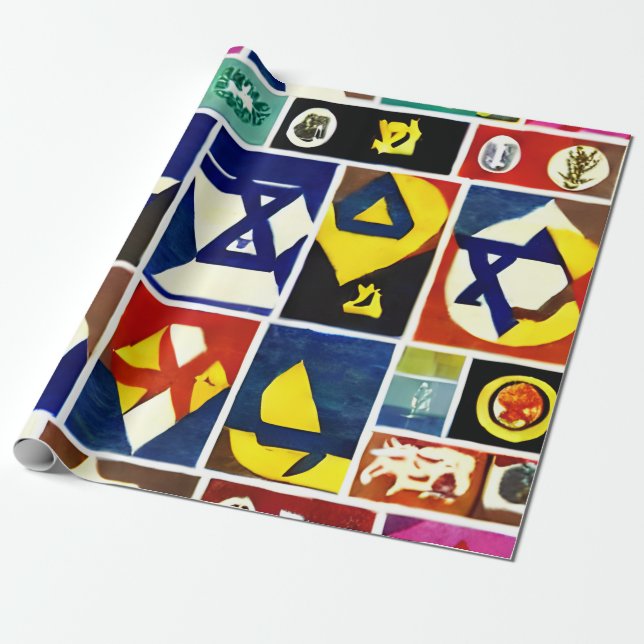 Jewish Religious Symbols Gift Wrapping Paper (Unrolled)