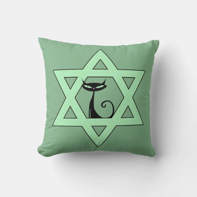Jewish Retro Kitty Cat Star of David Cushion (Front)