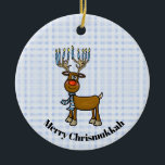 Jewish Rudolph Chrismukkah Ornament<br><div class="desc">This ornament features my Jewish Rudolph the Reindeer who not only has a red nose, but he's got candles on his antlers like a Menorah as extra light. The text on this ornament is customisable to suit you or your recipient. Designed by Sheila Cicchi, Brownielocks.com. All Rights Reserved. NOTE: Due...</div>