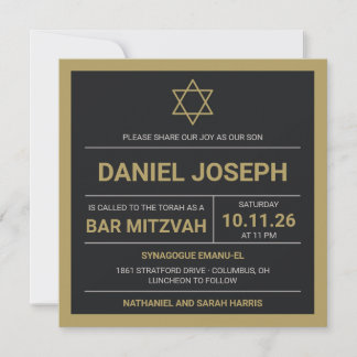 Jewish star black framed Bar Mitzvah Invitation