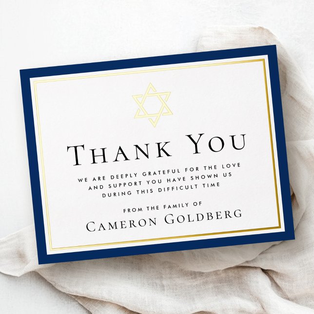 Jewish star foil dark blue sympathy thank you card (Jewish star foil dark blue sympathy thank you card)