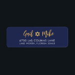 JEWISH STAR modern navy blue gold Return Address Label<br><div class="desc">by kat massard >>> WWW.SIMPLYSWEETPAPERIE.COM <<<
Love the design,  but would like to see some changes - another colour scheme,  product,  add a photo or adapted for a different occasion - no worries simply contact me,  kat@simplysweetPAPERIE.com - I am happy to help!</div>