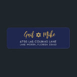 JEWISH STAR modern navy blue gold Return Address Label<br><div class="desc">by kat massard >>> WWW.SIMPLYSWEETPAPERIE.COM <<<
Love the design,  but would like to see some changes - another colour scheme,  product,  add a photo or adapted for a different occasion - no worries simply contact me,  kat@simplysweetPAPERIE.com - I am happy to help!</div>