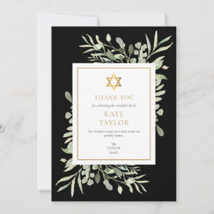 Jewish Star of David Funeral Memorial Greenery Thank You Card