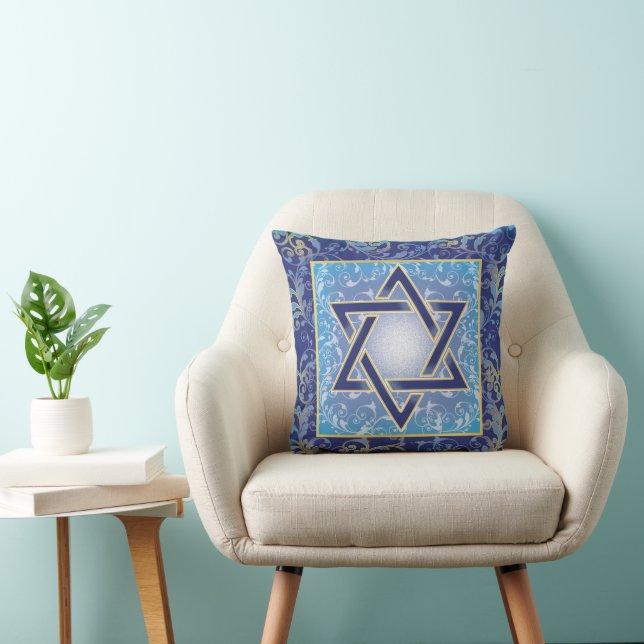 Jewish Star of David Judaica Blue Cushion (Chair)
