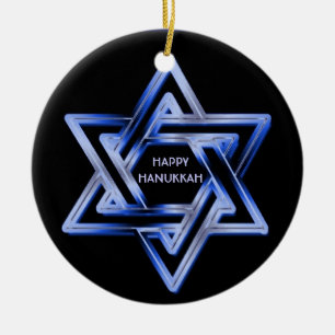 Jewish Star of David Shines Happy Hanukkah Ceramic Tree Decoration