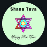 Jewish Star Shana Tova Classic Round Sticker<br><div class="desc">Shana Tova Jewish Star features Hebrew style stained glass Star of David and sunny greeting for a Happy New Year.</div>