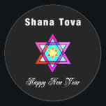 Jewish Star Shana Tova Classic Round Sticker<br><div class="desc">Shana Tova Jewish Star features Hebrew style stained glass Star of David and sunny greeting for a Happy New Year.</div>